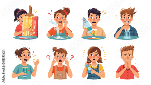 Foto Facial Expressions of Surprise and Shock: A collection of eight diverse children and young adults exhibit a range of exaggerated facial expressions depicting surprise, shock, and confusion