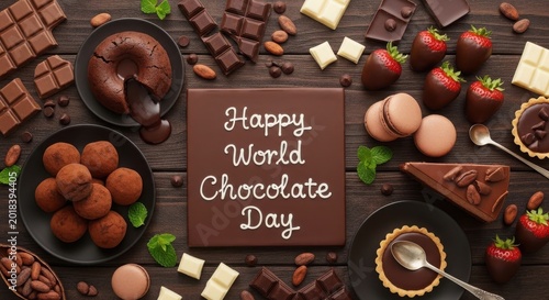 Happy world chocolate day celebration with assorted desserts