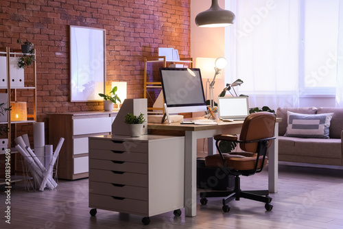 Interior of dark office wit...