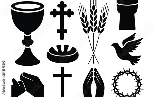 Canvas-taulu Clean vector illustration featuring religious symbols including chalice cross wh