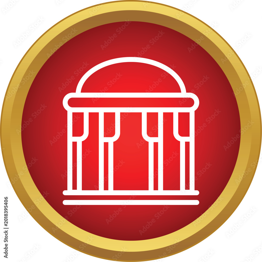 Fototapeta premium White outline of a building with columns and a dome creating an icon on a red background