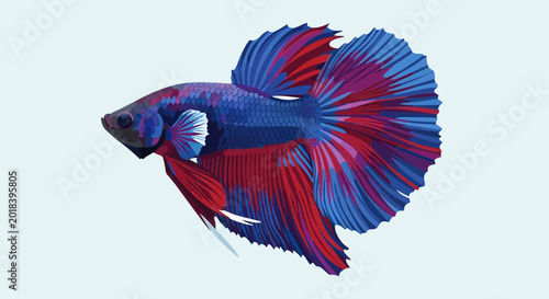 Stylized Digital Illustration of a Vibrant Blue and Red Betta Fish