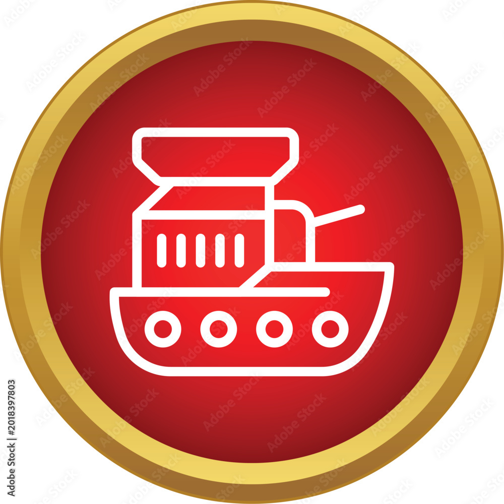 Fototapeta premium White line art military warship battleship icon in a red circle with golden border