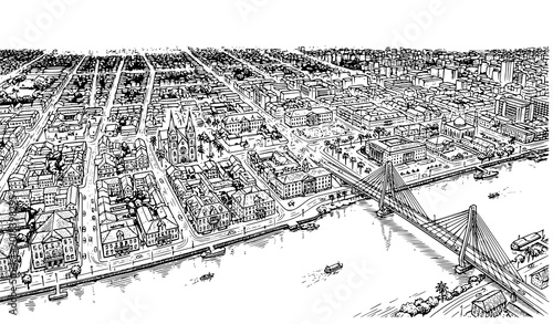 Bild auf Leinwand Paramaribo Suriname night aerial cityscape vector illustration from drone view i