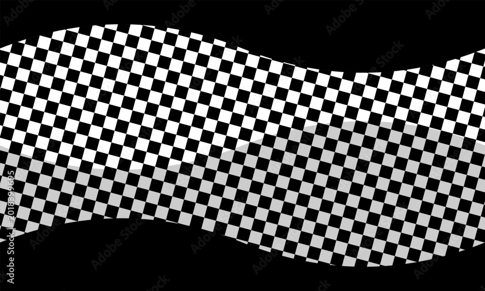 Fototapeta premium Overlapping wavy black and white checkered racing flag banners designed on a solid black illustration