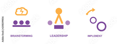Canvastavla Brainstorming and leadership with implement icons, business management concept