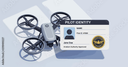 Drone Pilot Identity Card and UAV Device Illustration Technology Concept