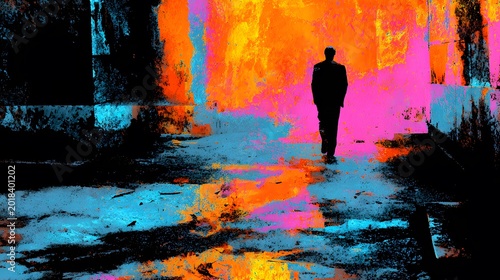 Vivid portrayal of a person embracing an impulsive decision with vibrant expressions and energetic emotional arousal in a dynamic urban setting