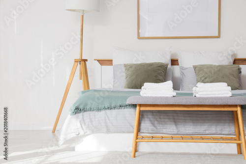 Interior of hotel room with...