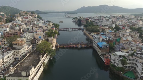 Aerial view of Udaipur city and Lake Pichola Rajasthan India
