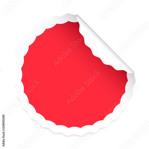 Red Round Sticker has a white wavy border with white peeling corner