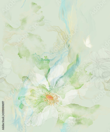 Watercolor Floral and Botanical Backgrounds with Fruits and Birds