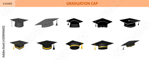 Schilderij op canvas Graduation Cap Icon Set Full Color, Icon Sheet