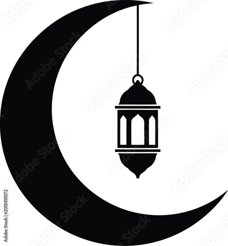 Islamic crescent moon with hanging lantern icon