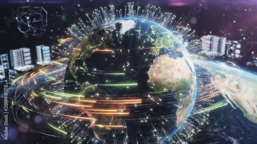 Global network concept, digital transformation of the planet showing worldwide connections of internet and technology.