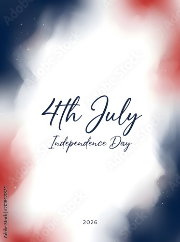 4th July Independence Day text with watercolor background