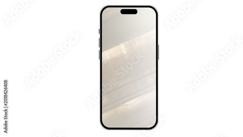 Transparent glass frame in the form of a telephone with soft reflections and realistic glare isolated on transparent background.