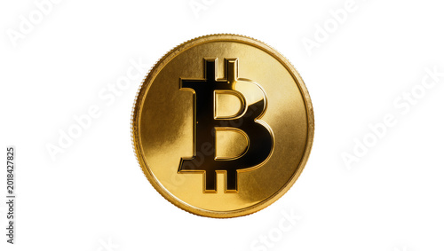 Фотография Golden Bitcoin Cryptocurrency Coin with Embossed Letter B Symbol