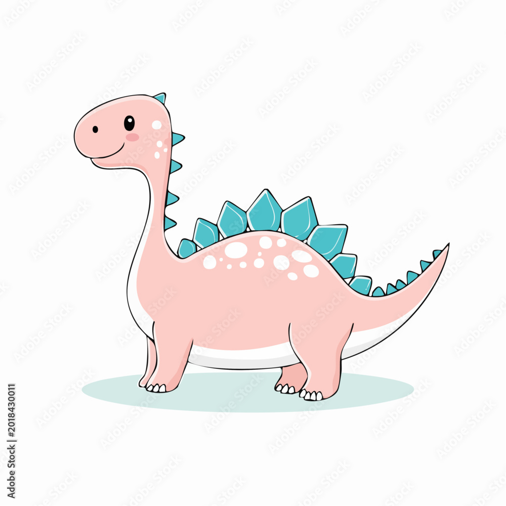 Fototapeta premium Cute Pink Stegosaurus Dinosaur Illustration