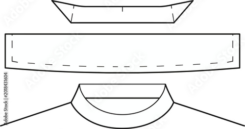 Obraz na plátně Collar Pattern Block Technical Sketch with Flat Stand Outline Stitched Seam Guid