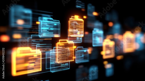 Digital data folders abstract representation on dark background