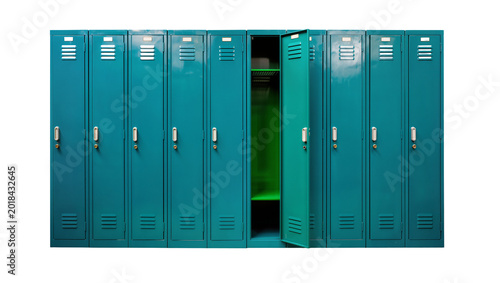 Fotografie Teal metal school lockers row with open door