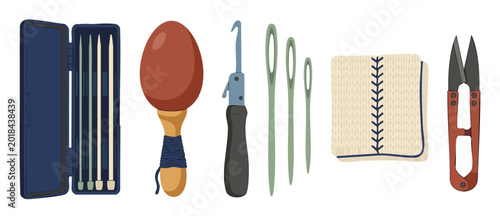 Tableau sur toile Knitting and Crochet Tools Set - Darning Mushroom, Needle Case, Latch Hook, Sewi