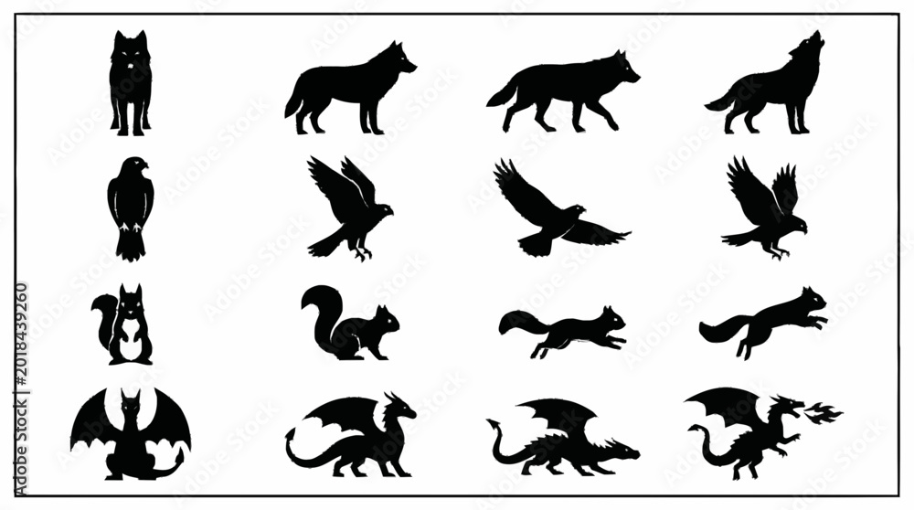 Fototapeta premium Collection of animal and mythical creature silhouettes