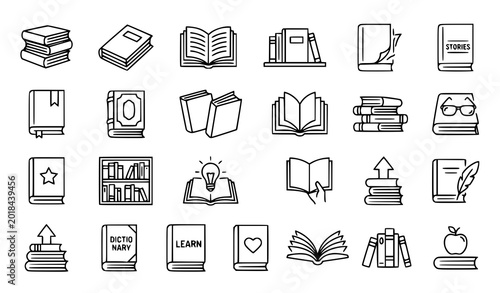 Photos Book and literature line icons set education and reading concept