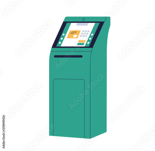 Self-service payment kiosk with screen, interactive display. Cash terminal st...