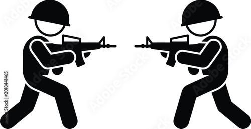 Tableau sur toile Two soldiers aiming rifles in combat stance