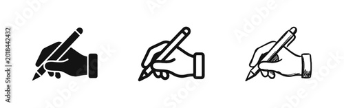 Hand Writing with Pen Icon Set, Signature and Creative Work Concept