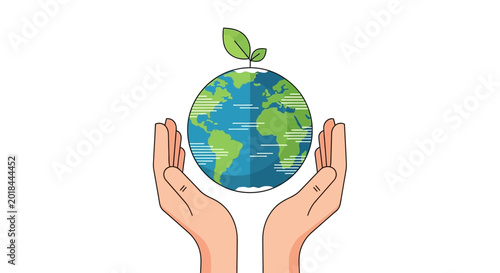 Hands Holding Planet Earth with Green Sprout for Environmental Conservation