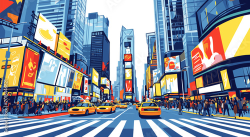 Tableau sur toile Vibrant urban landscape vector illustration of a bustling city street featuring