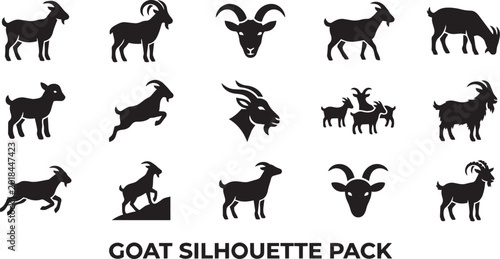 Billede på lærred Goat silhouette pack featuring various postures, interactions, and head profiles for diverse applications