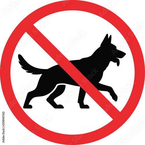 No dogs allowed sign with silhouette of a dog in a red circle  prohibition symbol