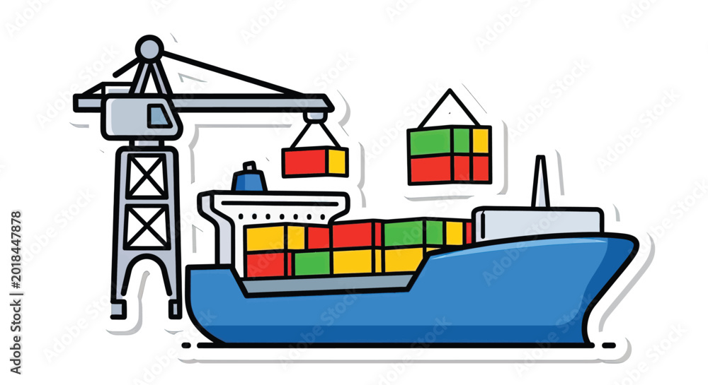 Fototapeta premium Large blue cargo ship with containers.