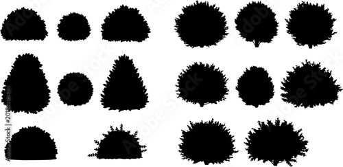 Schilderij op canvas Collection of various black bush and shrub silhouettes on a white background