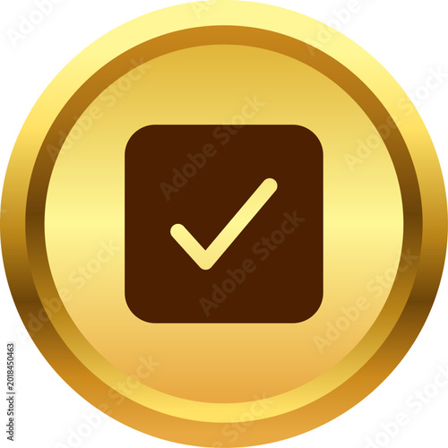 Glossy gold checkbox icon with gradient finish for forms and selection