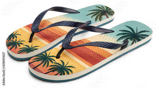 Tropical palm tree sunset flip flops ready for summer vacation adventures