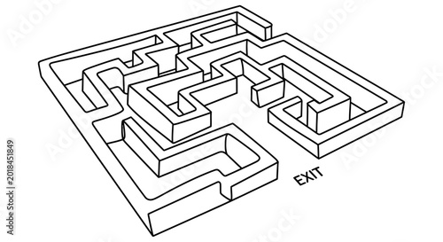 Cuadro en lienzo Isometric illustration of a black and white maze with a marked exit