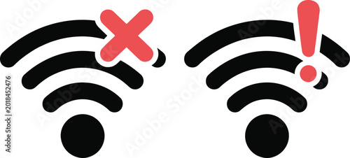 Wifi signal icons with cross and exclamation mark