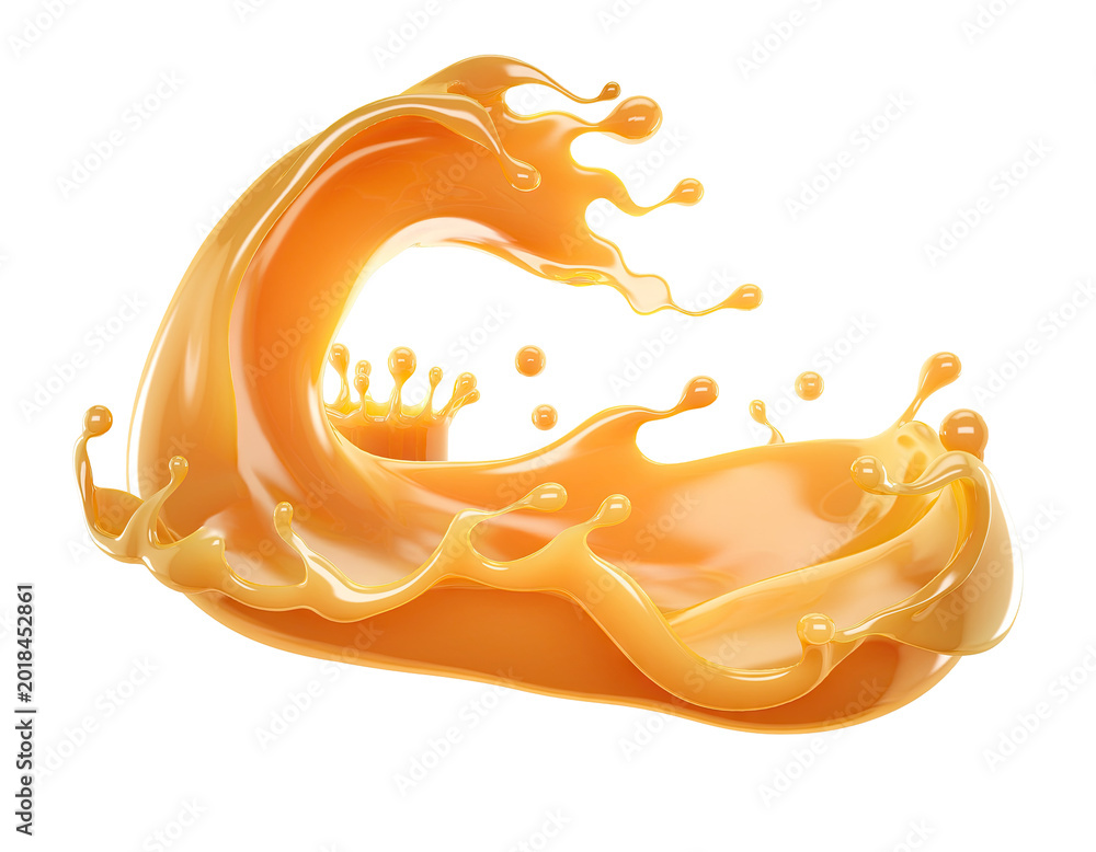 Fototapeta premium Orange liquid splash with droplets