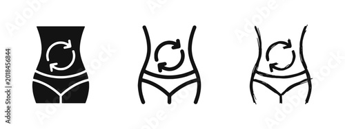 Photos Digestion and Metabolism Icon Set, Human Waist with Circular Arrows for Health a