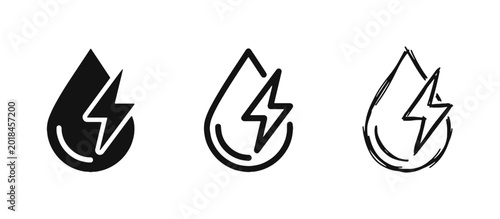 Photos Energy Water Drop Icon Set, Liquid Resource with Lightning Bolt for Electricity