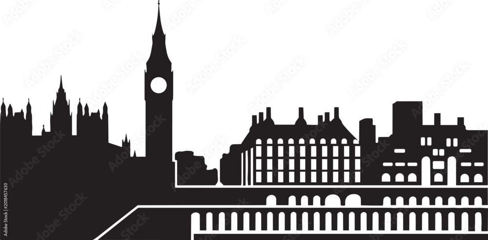 Obraz premium London skyline silhouette with famous clock tower and parliament buildings with famous landmarks