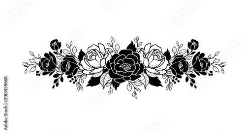 floral rose border vector illustration black and white flower divider
