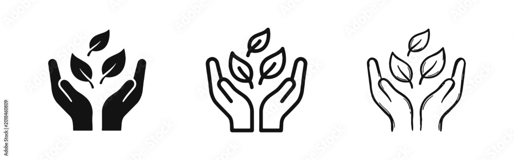 Obraz premium Hands Holding Leaves Icon Set for Environmental Care and Nature Growth