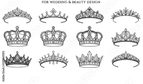 Εκτύπωση καμβά Elegant crown collection hand drawn tiara designs for wedding invitations bridal