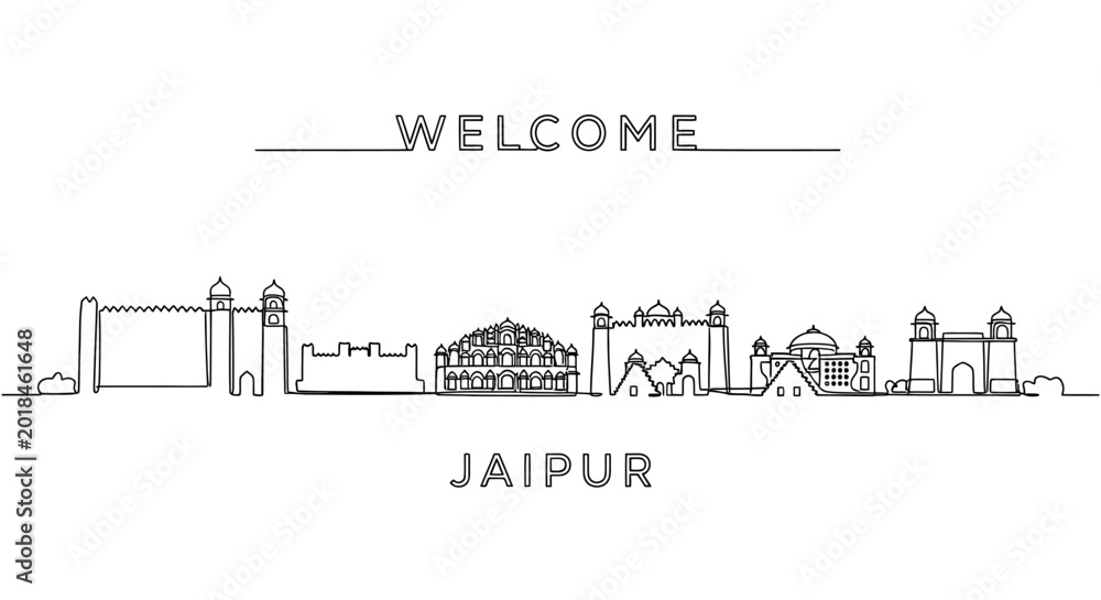 Fototapeta premium Jaipur Skyline Illustration: Welcome to India's Pink City